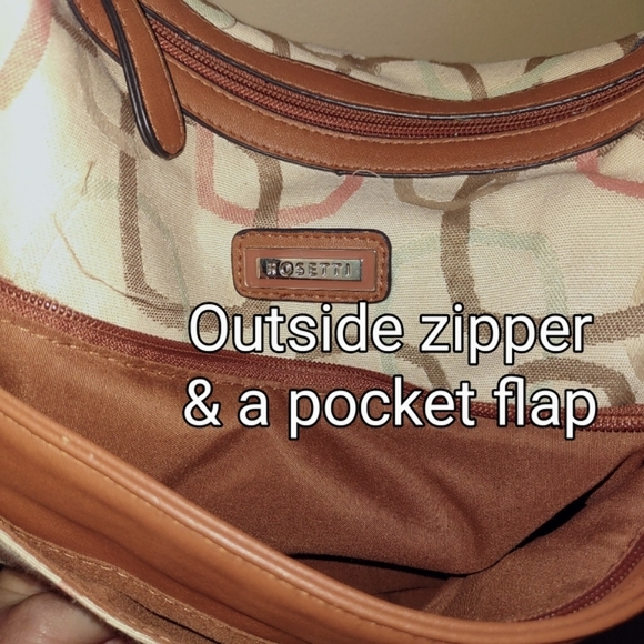 ROSSETTI  Liz Claiborne Beige Cream & Brown Shoulder Bag with Geometric Pattern - Picture 13 of 15